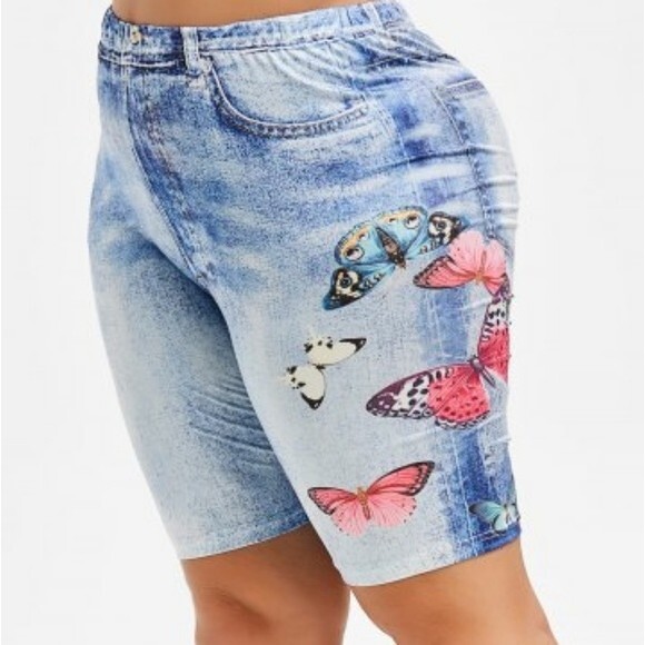 Light Blue Butterfly Shorts 5X - Picture 2 of 6